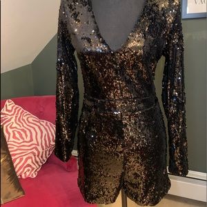 Black sequined short romper